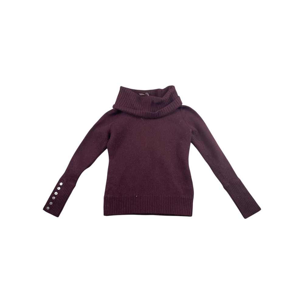 TWEEDS Burgundy 100% Merino Wool Cowl Neck Button Cuff Sweater Size M